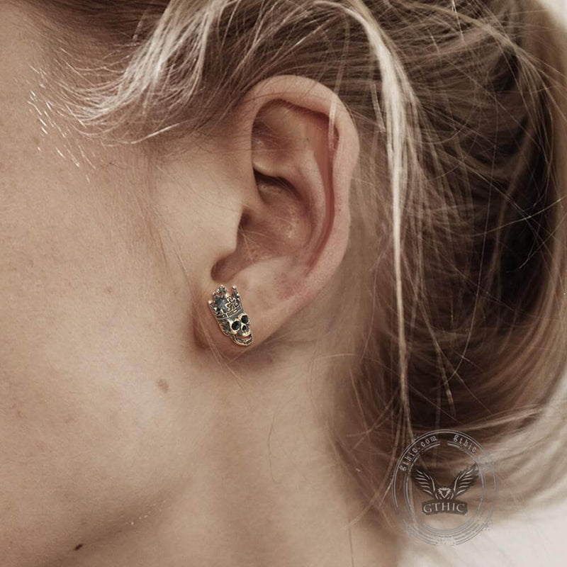 Skull King Crown Sterling Silver Stud Earrings