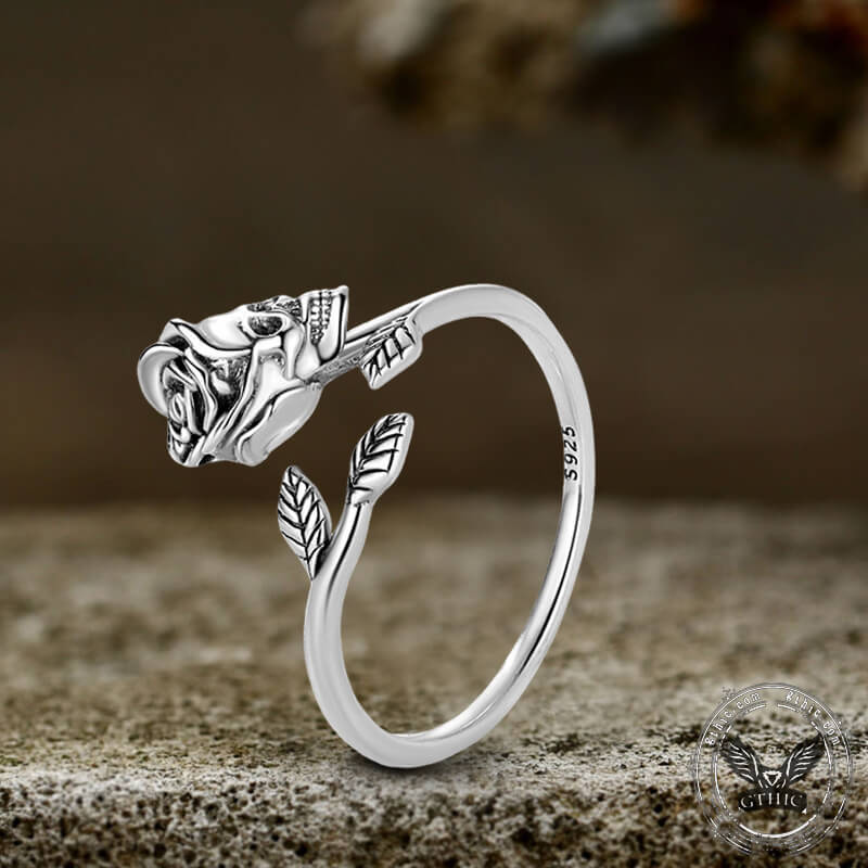 Skull Rose Sterling Silver Open Ring