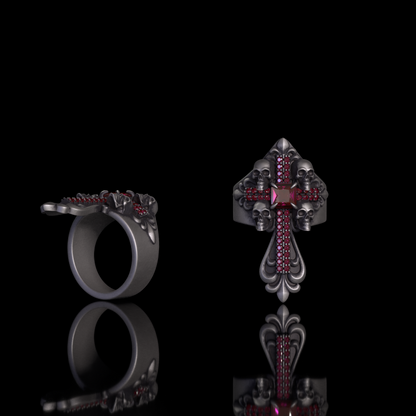 Skulls Cross Sterling Silver Ring