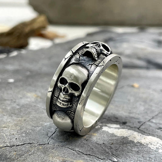 Skulls Surrounded Sterling Silver Ring