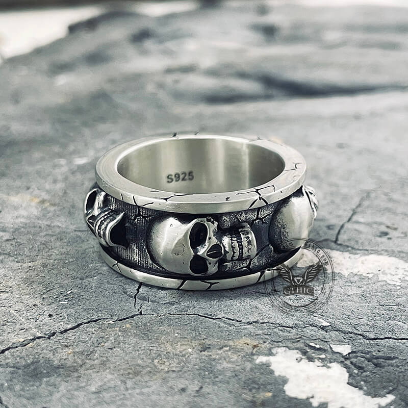 Skulls Surrounded Sterling Silver Ring