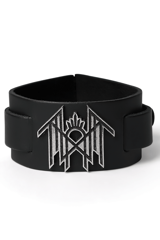 Sleep Token Pewter Logo Black Leather Bracelet