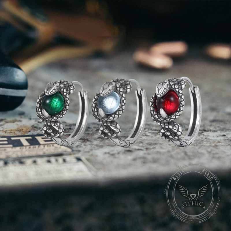 Slytherin Snake Gemstone Sterling Silver Hoop Earrings