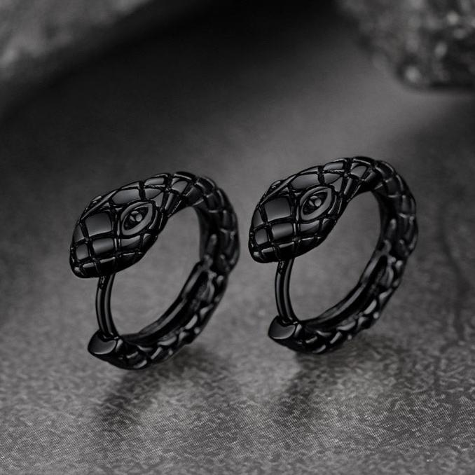 Gothic Snake Huggie Hoop Earrings for