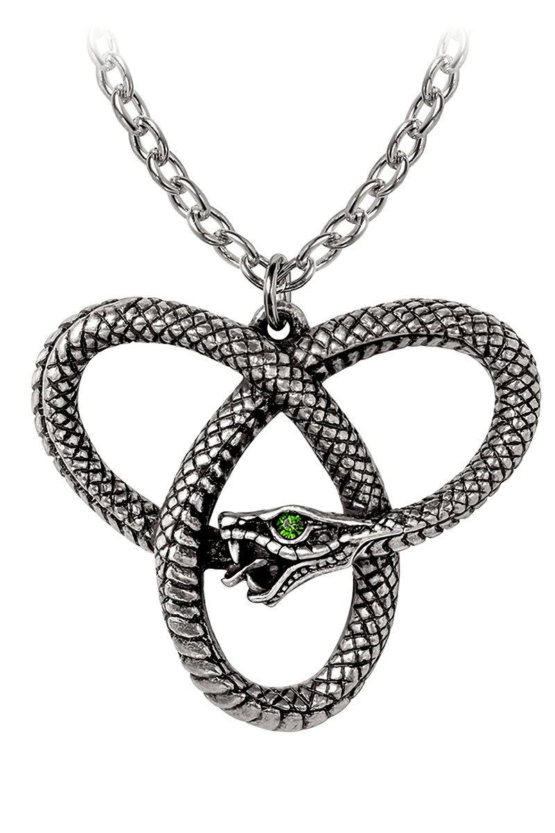 Snake Ouroboros Triquetra Pendant With Green Gem