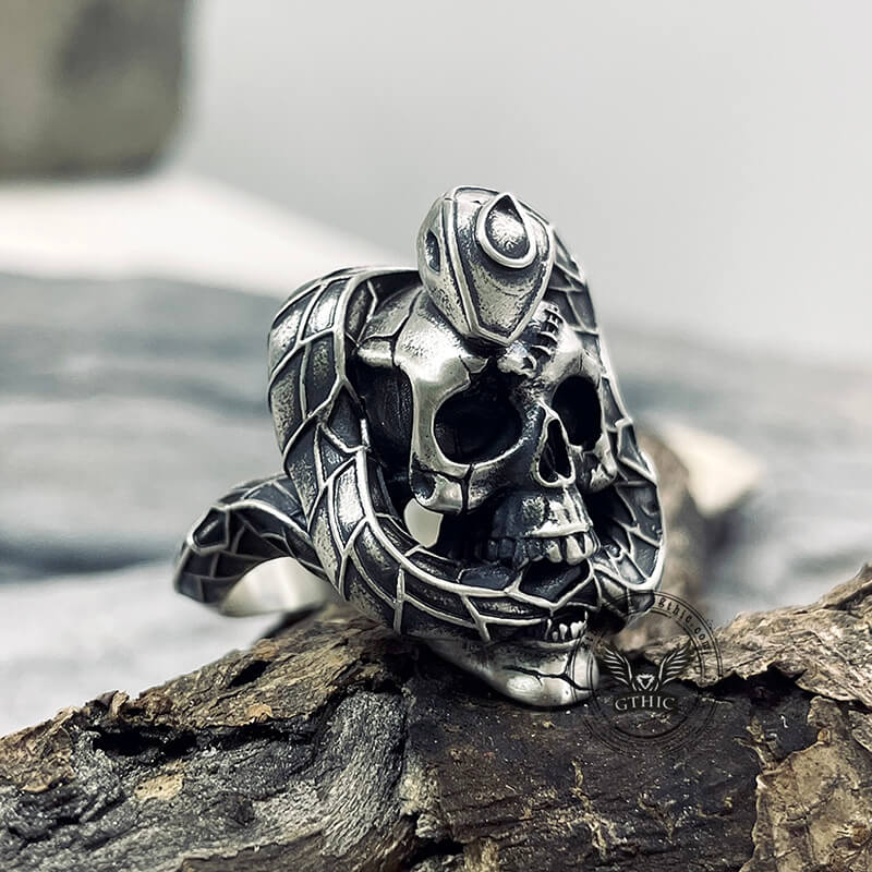 Snake and Skull Sterling Silver Gothic Ring