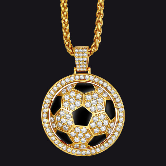 Bling Soccer Spinner Pendant Necklace for