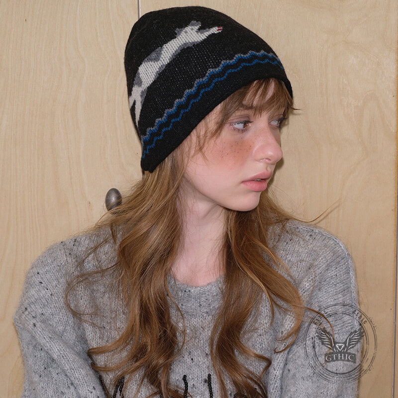 Soft Kitten Jacquard Pure Wool Knitted Beanie Hat