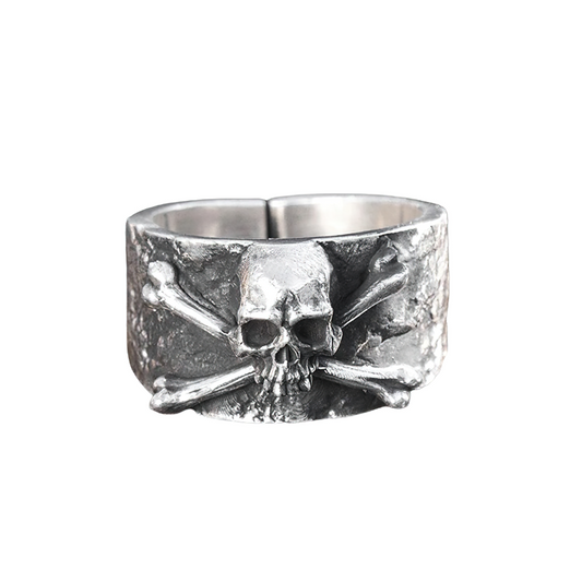 Retro Gothic Ring With Crossbones Skull / Jewelry of 999 Sterling Silver