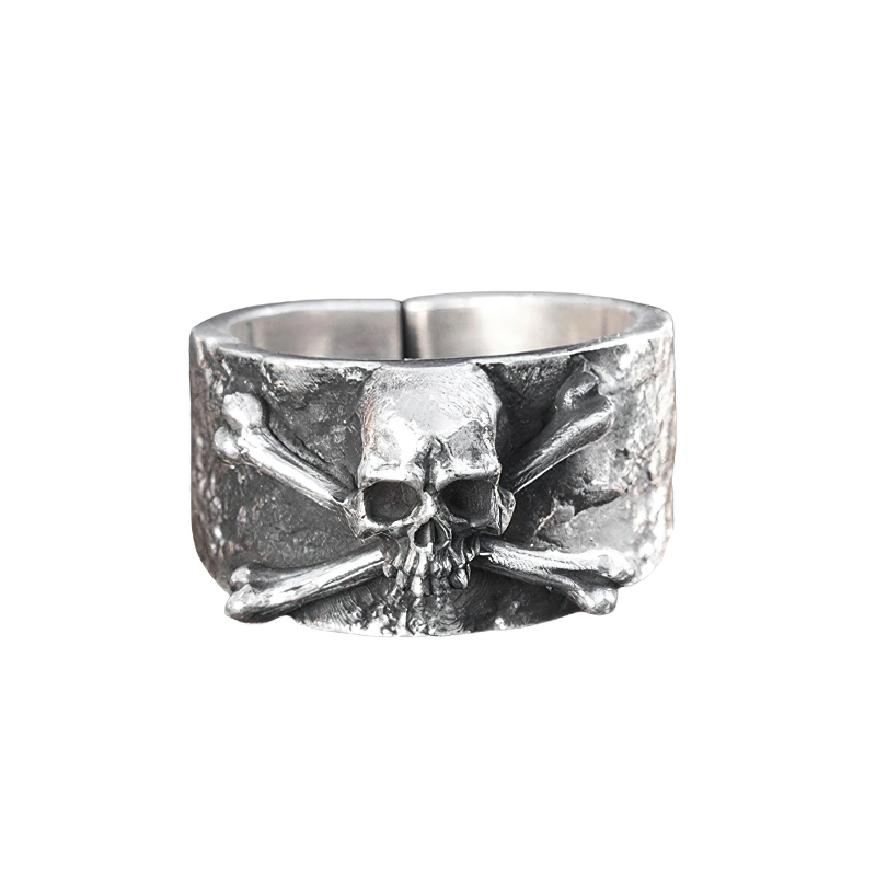 Retro Gothic Ring With Crossbones Skull / Jewelry of 999 Sterling Silver