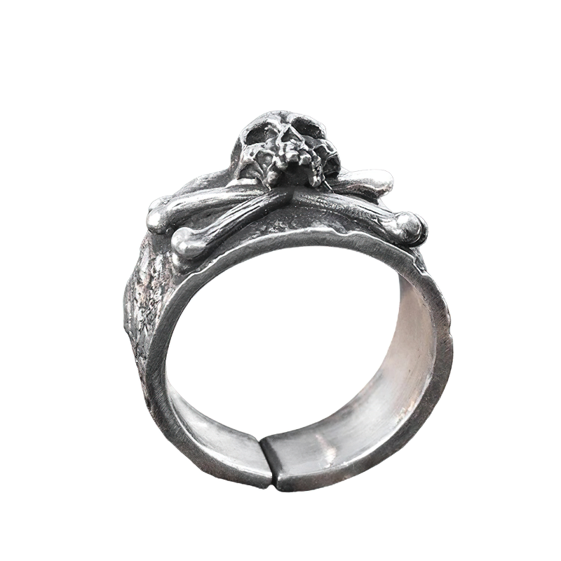 Retro Gothic Ring With Crossbones Skull / Jewelry of 999 Sterling Silver