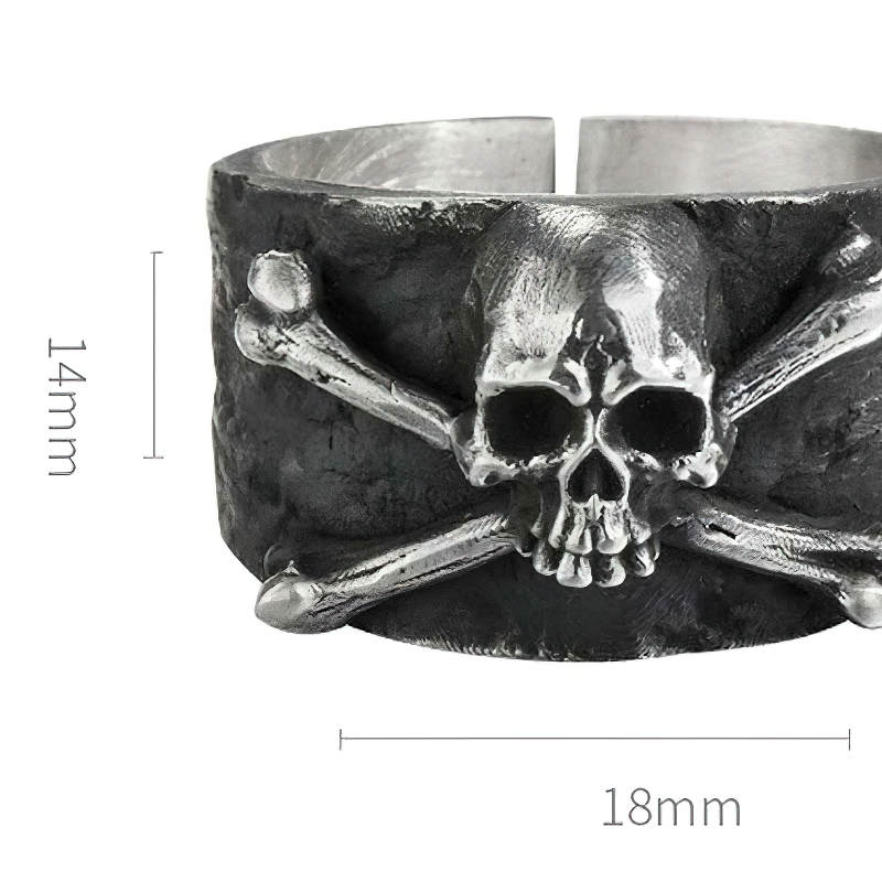 Retro Gothic Ring With Crossbones Skull / Jewelry of 999 Sterling Silver
