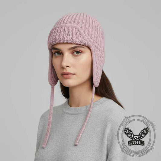 Color All-match Lace-up Knitted Beanie Hat