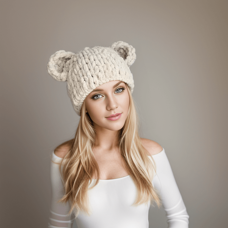 Color Bear Ear Knit Balaclava Hat