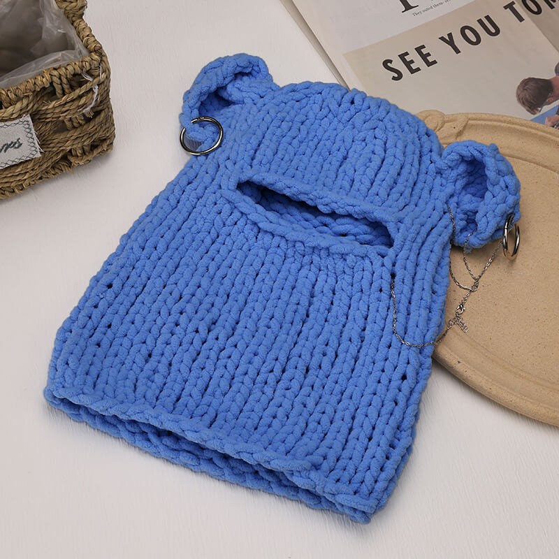 Color Bear Ear Knit Balaclava Hat