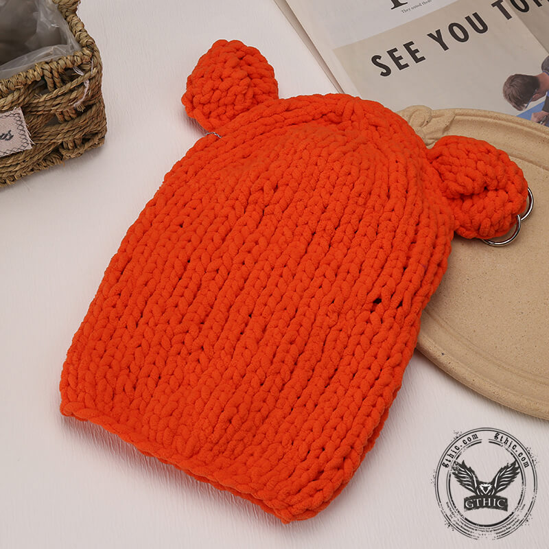 Color Bear Ear Knit Balaclava Hat