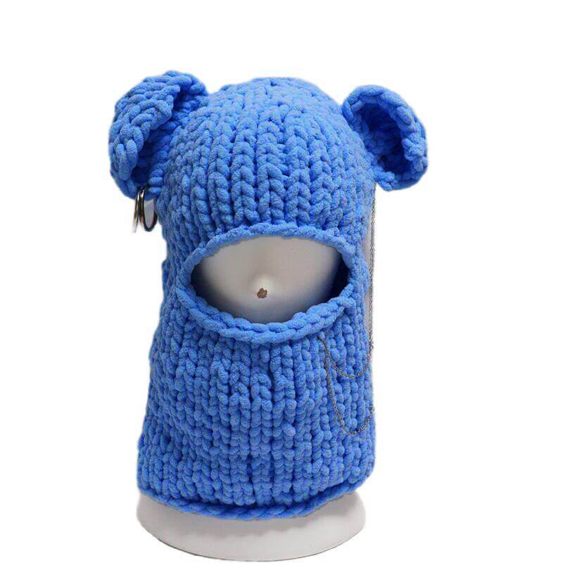 Color Bear Ear Knit Balaclava Hat