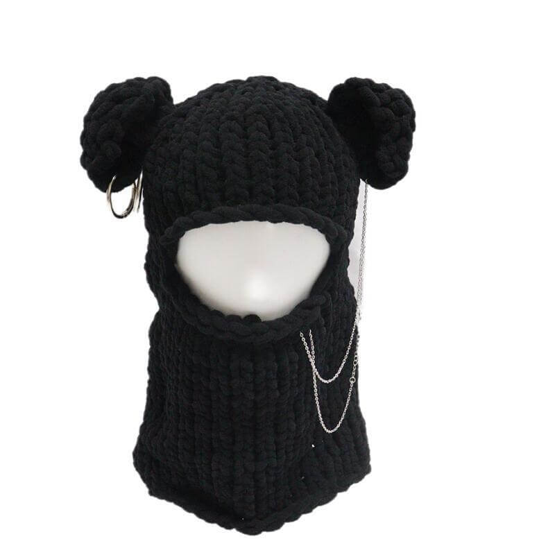 Color Bear Ear Knit Balaclava Hat