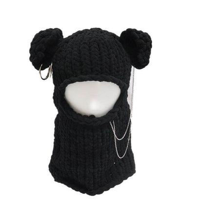 Color Bear Ear Knit Balaclava Hat