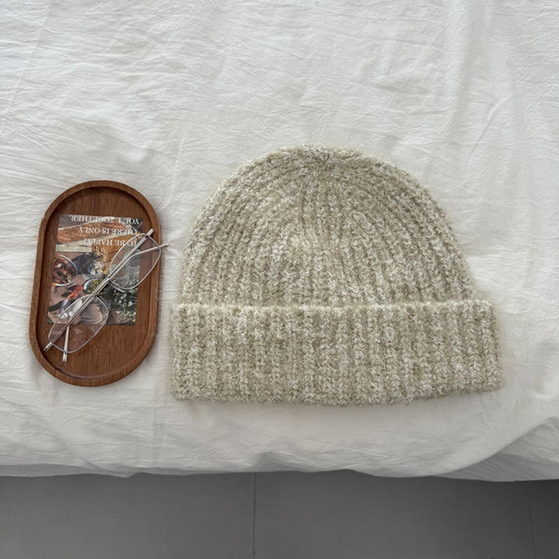Color Wool-blend Chunky Knitted Beanie Hat