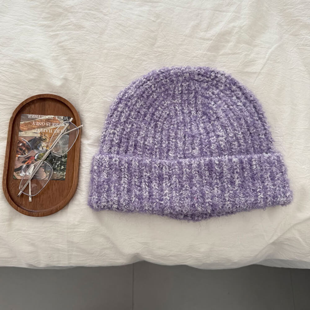 Color Wool-blend Chunky Knitted Beanie Hat