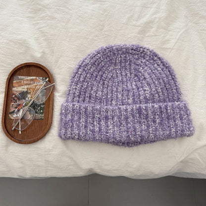 Color Wool-blend Chunky Knitted Beanie Hat