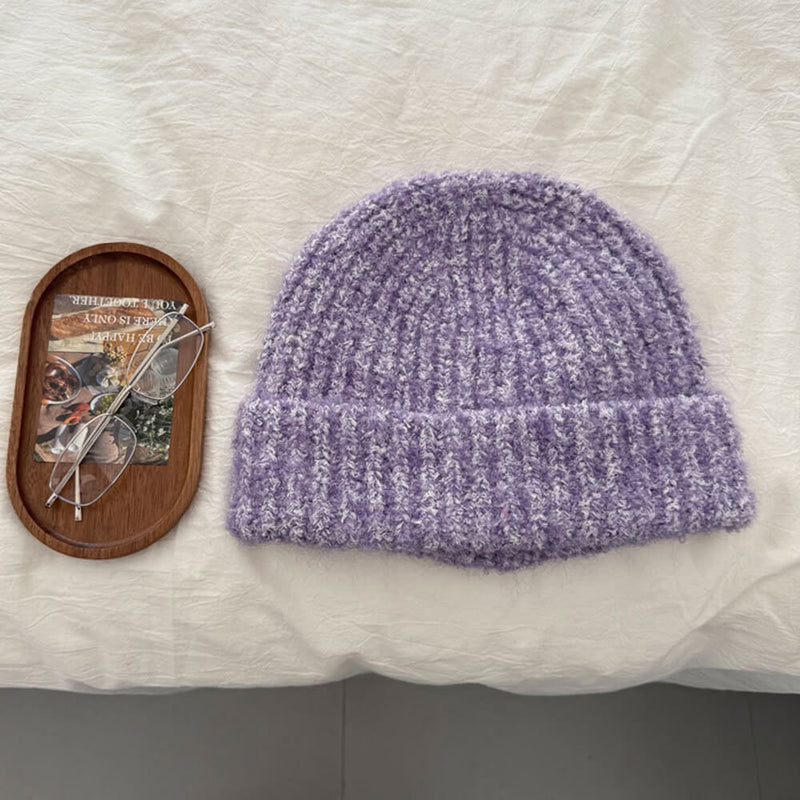 Color Wool-blend Chunky Knitted Beanie Hat