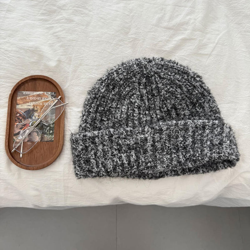 Color Wool-blend Chunky Knitted Beanie Hat