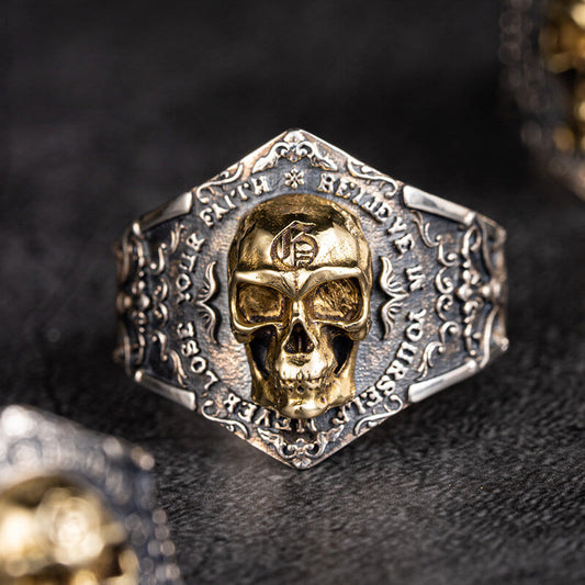 Soul Awakening Skull Sterling Silver Inlaid Brass Open Ring