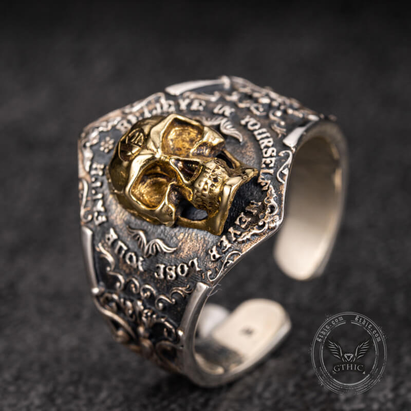 Soul Awakening Skull Sterling Silver Inlaid Brass Open Ring