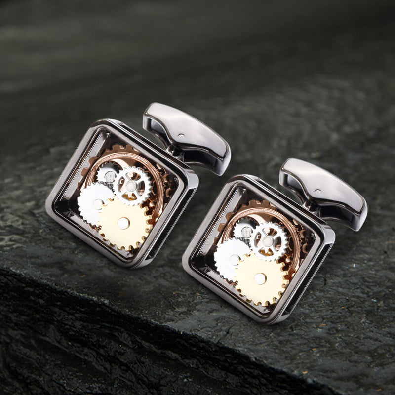Square Gear Brass Whale Back Cufflinks