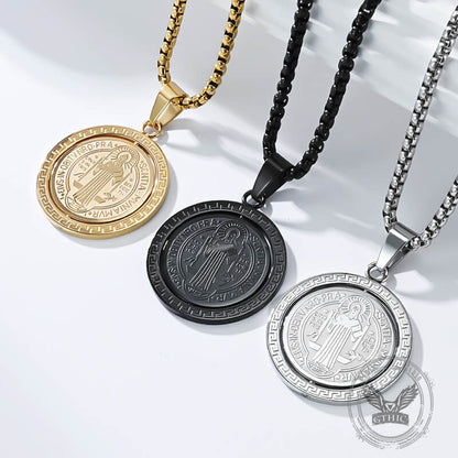 St. Benedict Double-sided Rotating Stainless Steel Amulet Pendant