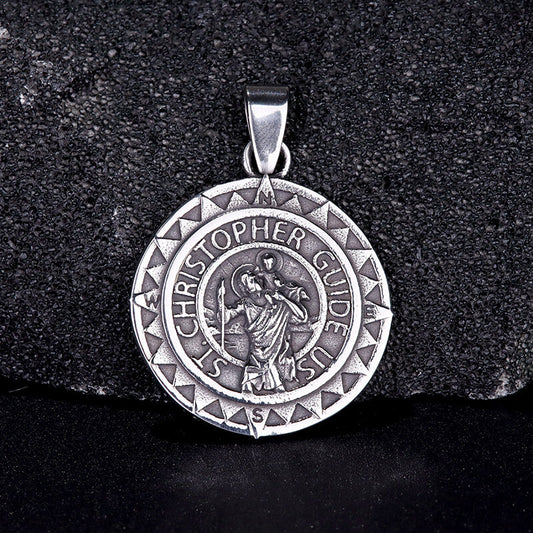 St. Christopher Protect Us Stainless Steel Pendant