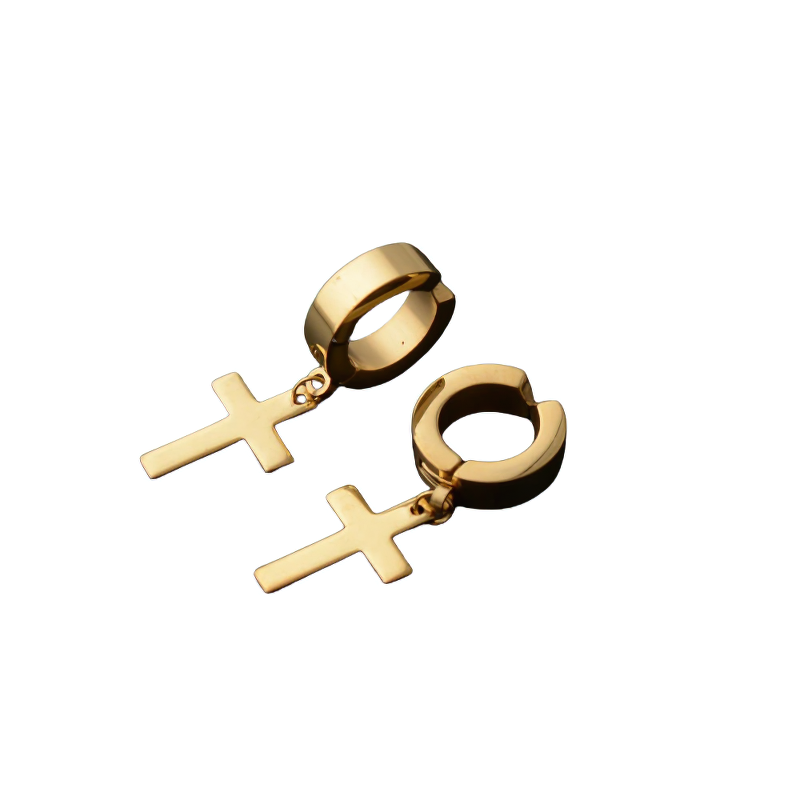 Stainless Steel Dangle Earrings in Punk Style / Cross Earrings