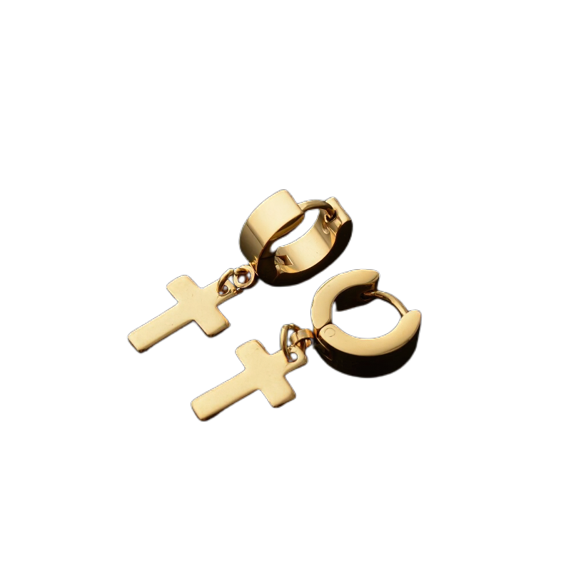 Stainless Steel Dangle Earrings in Punk Style / Cross Earrings