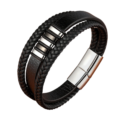 Stainless Steel Magnetic Clasp Bracelet for / Rock Style Genuine Leather Bracelet
