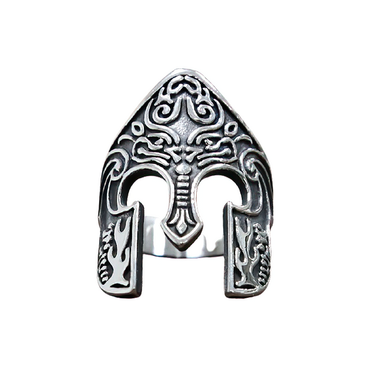 Stainless Steel Viking Warrior Helmet Ring / Totem Amulet Jewellery