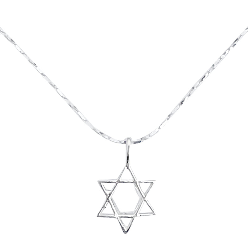 Sterling Silver Mini Star of David Pendant on Silver Cable Chain Necklace, 18