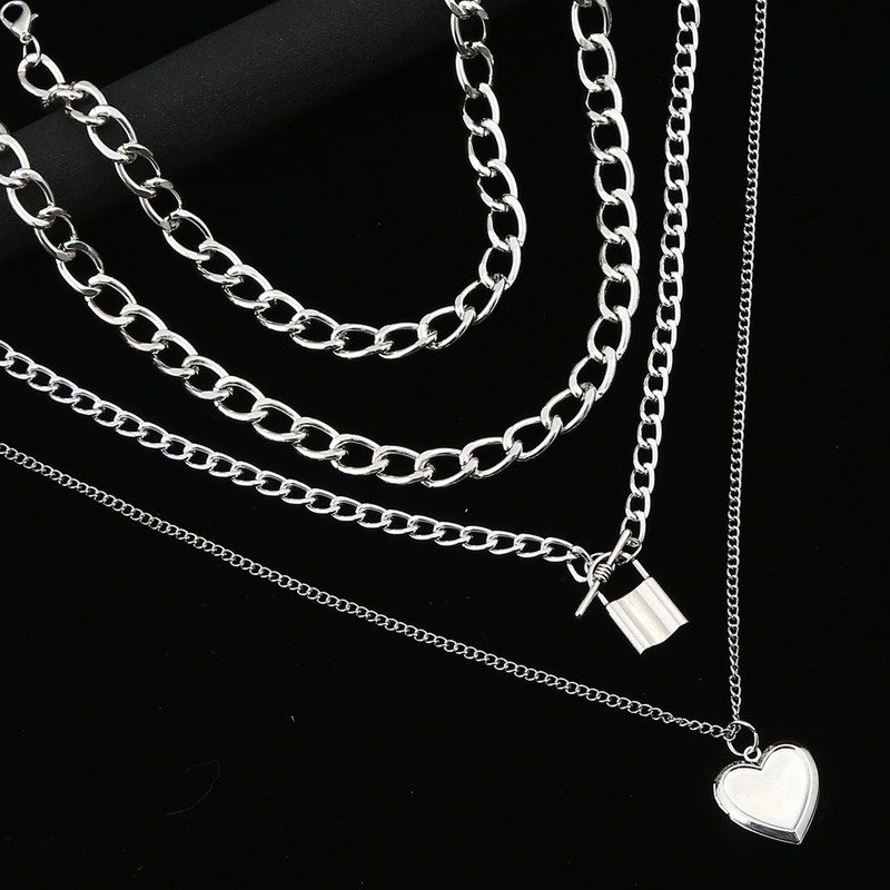 Steampunk Chain Necklace for / Aluminium Pendant With Locked and Heart