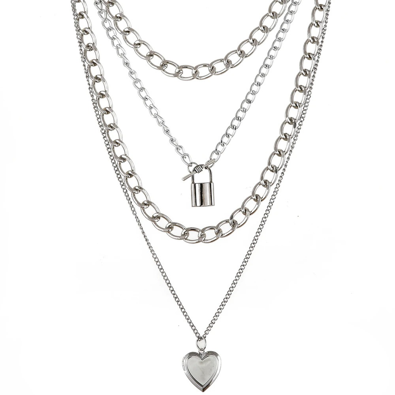 Steampunk Chain Necklace for / Aluminium Pendant With Locked and Heart