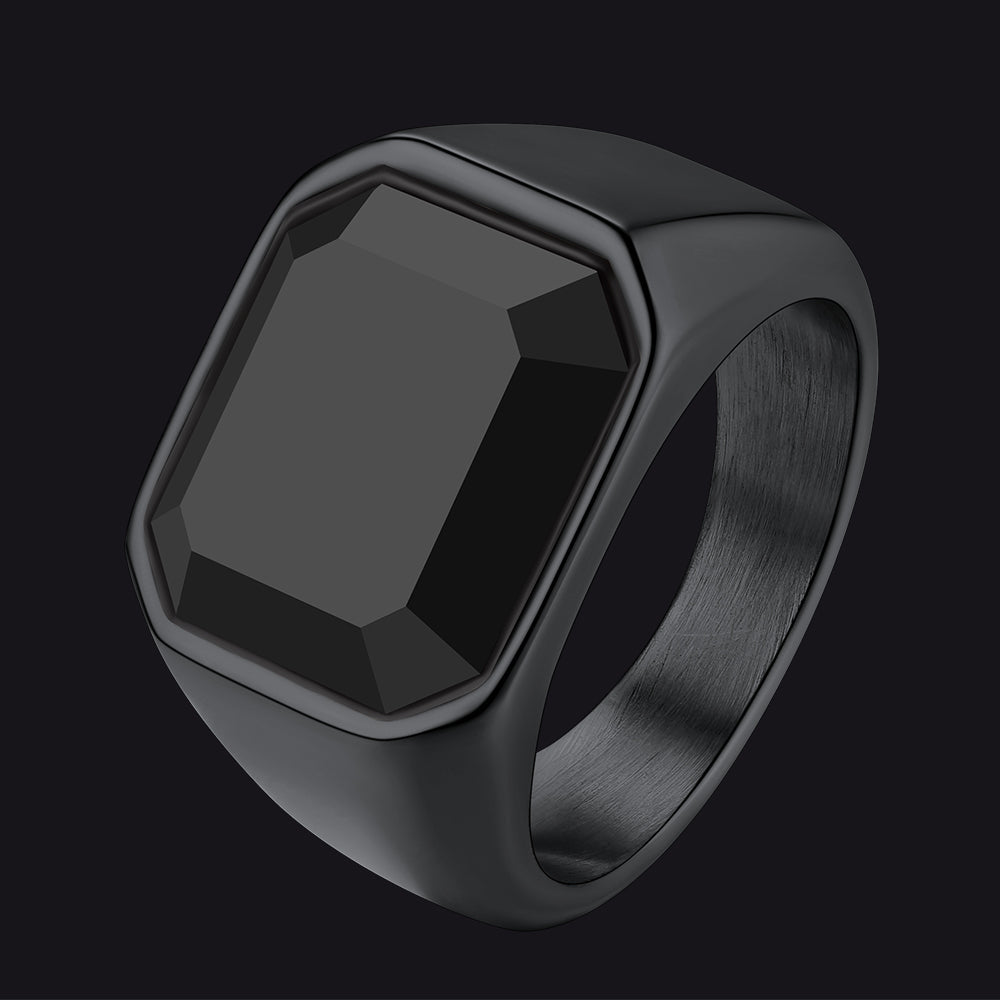Engraved Black Onyx Signet Ring for