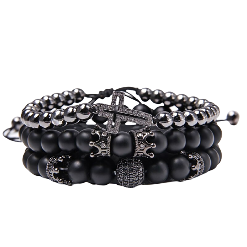 Style Set Multiple Charm Bracelet Natural Stone Beads / Braided Bracelet With a Cross