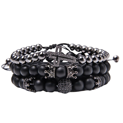 Style Set Multiple Charm Bracelet Natural Stone Beads / Braided Bracelet With a Cross