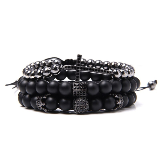 Style Set Multiple Charm Bracelet Natural Stone Beads / Braided Bracelet With a Cross With Crystals