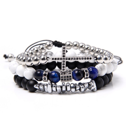 Style Set Multiple Charm Bracelet Natural Stone Beads / Braided Bracelet With a Cross With Crystals