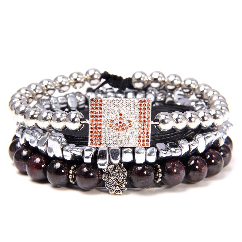Style Set Multiple Charm Bracelet Natural Stone Beads / Braided Bracelet With Pendant of Flag