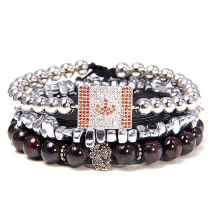 Style Set Multiple Charm Bracelet Natural Stone Beads / Braided Bracelet With Pendant of Flag
