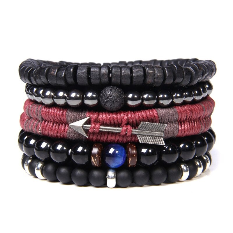 Style Set Multiple Charm Bracelet Natural Stone Beads / Braided Bracelet With Arrow
