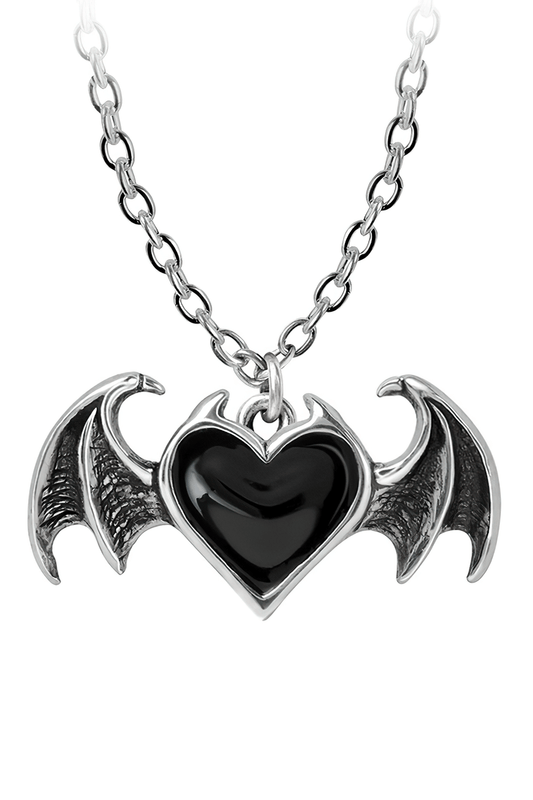 Stylish Black Demon Heart With Bat Wings Pendant