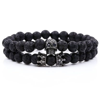 Stylish Bracelet With Skull Head and Crown / Jewelry With Natural Black Stones